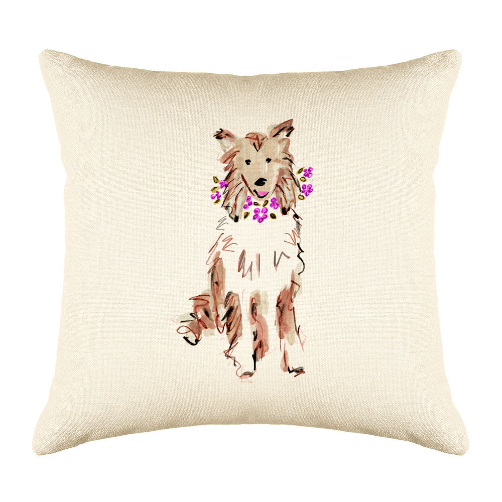 Tan Collie Throw Pillow Cover - Dog Illustration Throw Pillow Cover Collection Coco Collie Throw Pillow Cover - Dog Illustration Throw Pillow Cover Collection-Di Lewis