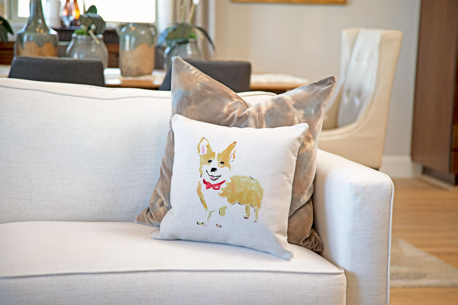 Conor Corgi Throw Pillow Cover - Dog Illustration Throw Pillow Cover Collection-Di Lewis