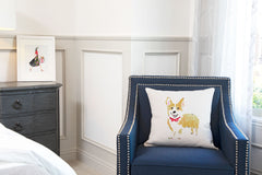 Conor Corgi Throw Pillow Cover - Dog Illustration Throw Pillow Cover Collection-Di Lewis