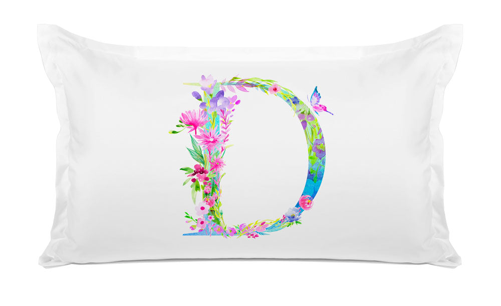 Floral Watercolor Monogram Letter D Pillowcase