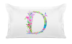 Floral Watercolor Monogram Letter D Pillowcase