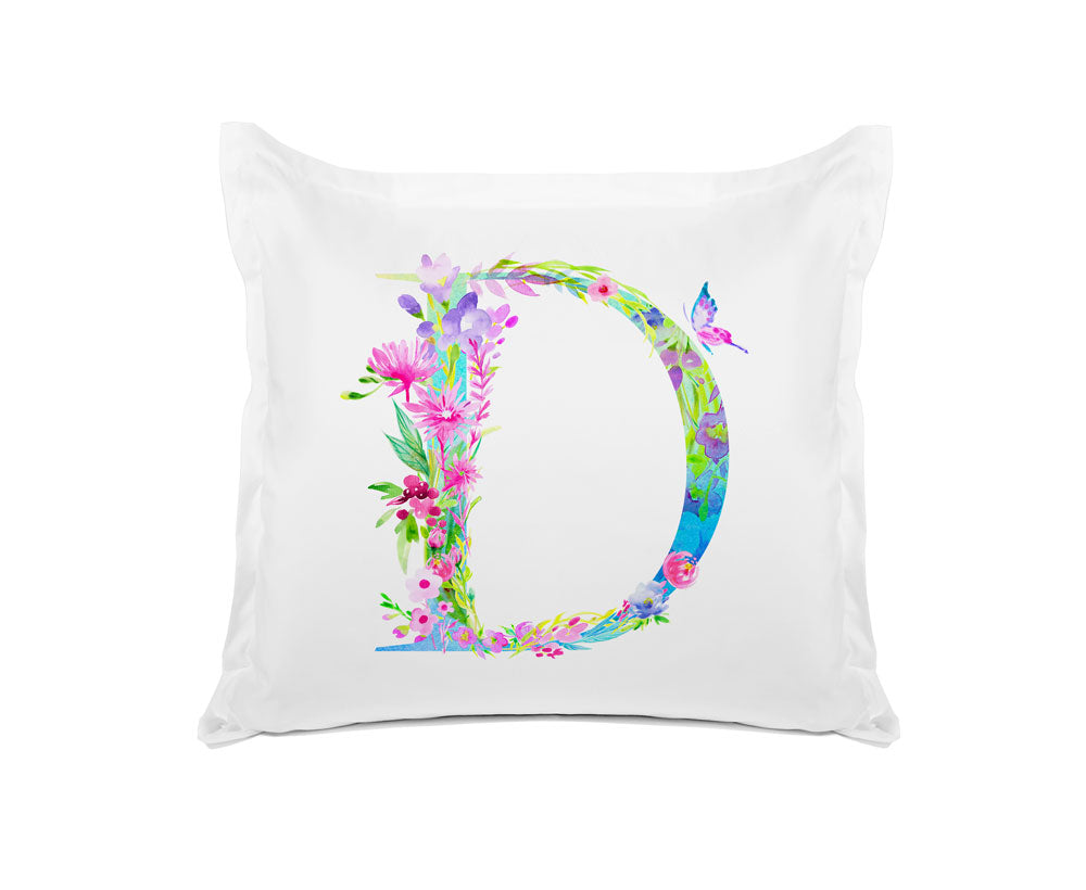 Floral Watercolor Monogram Letter D Pillowcase