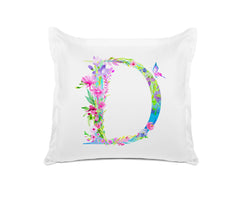 Floral Watercolor Monogram Letter D Pillowcase