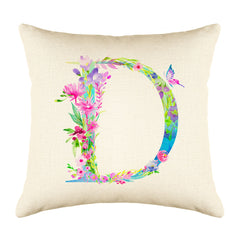 Floral Watercolor Monogram Letter D Throw Pillow Cover