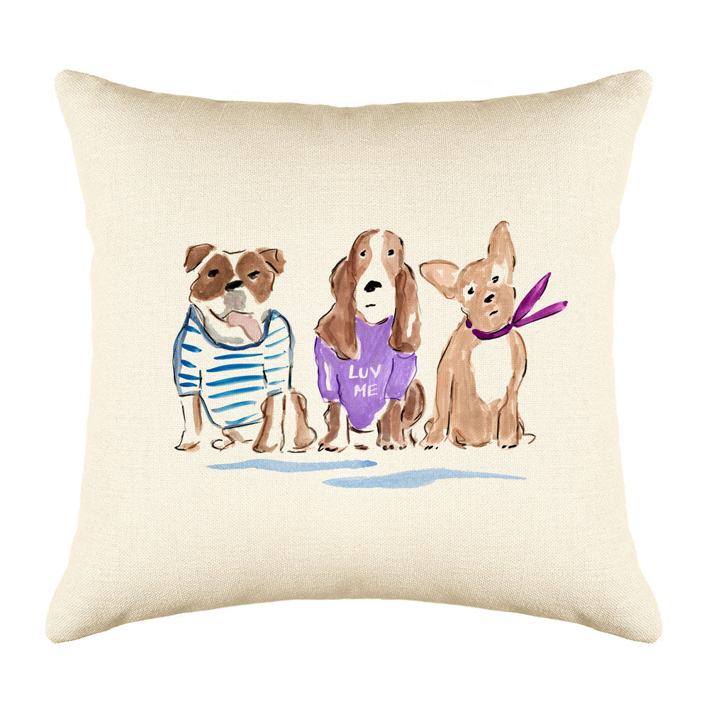 3 Dogs Throw Pillow Cover - Dog Illustration Throw Pillow Cover Collection Larry, Moe & Curly Throw Pillow Cover - Dog Illustration Throw Pillow Cover Collection-Di Lewis