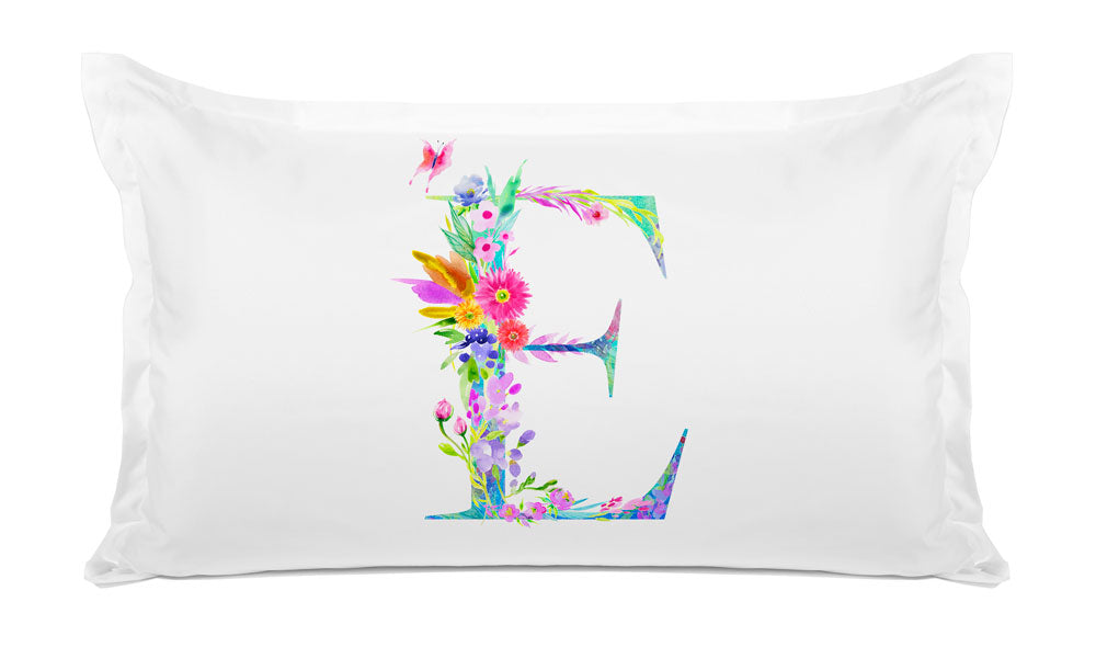Floral Watercolor Monogram Letter E Pillowcase Floral Watercolor Monogram Letter E Pillowcase