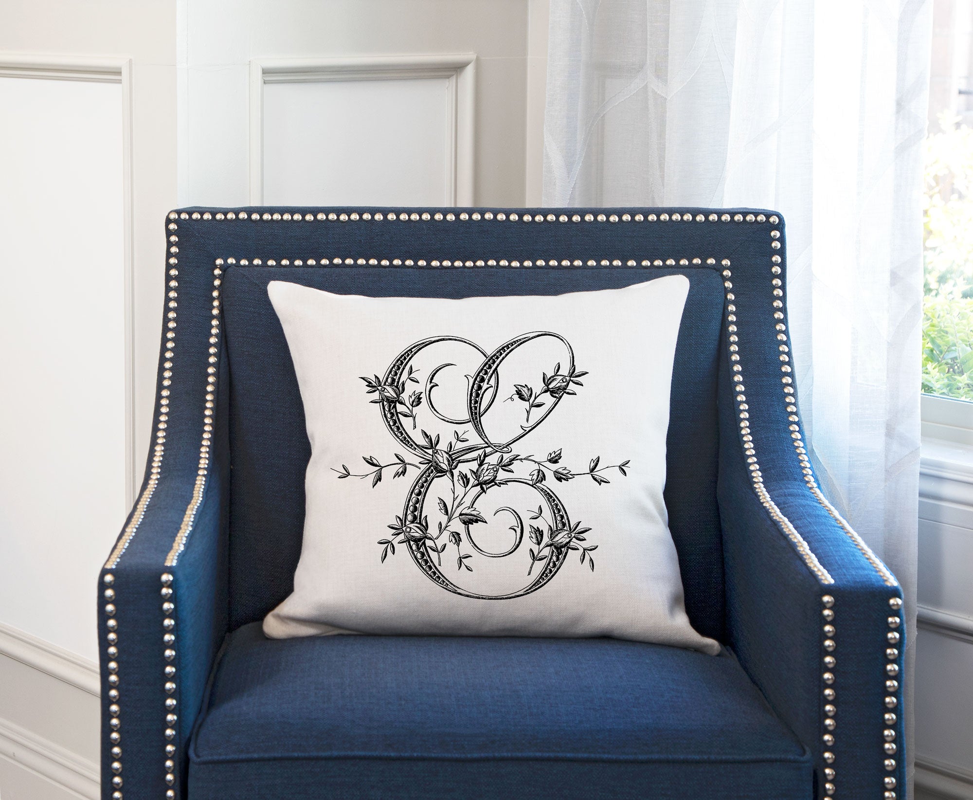 Vintage French Monogram Letter E Throw Pillow Cover