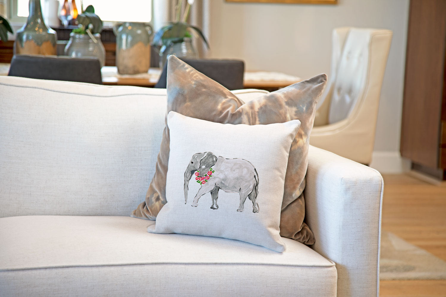 Ella Elephant Throw Pillow Cover - Animal Illustrations Throw Pillow Cover Collection-Di Lewis
