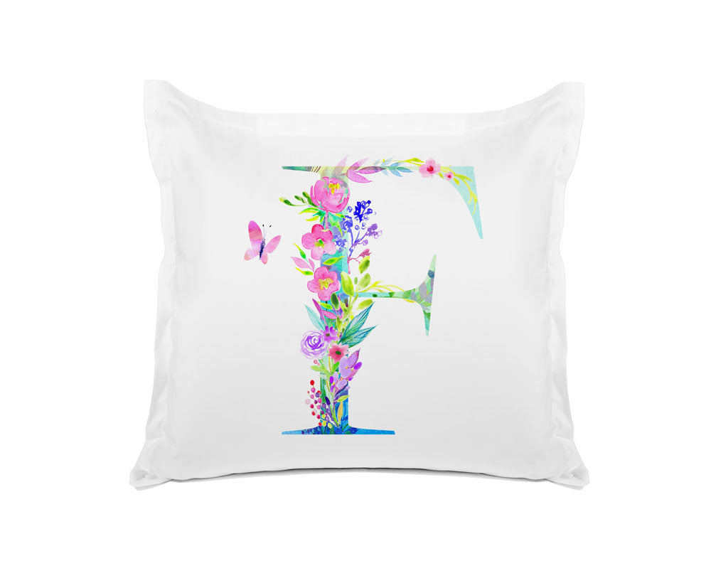 Floral Watercolor Monogram Letter F Pillowcase