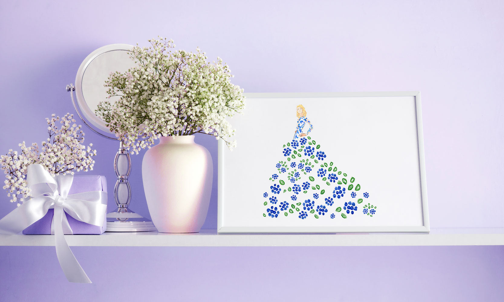 Fashionista Blue Green Art Print - Fashion Illustration Wall Art Collection-Di Lewis