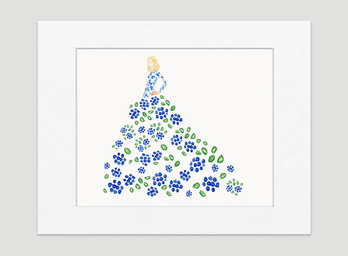 Fashionista Blue Green Art Print - Fashion Illustration Wall Art Collection-Di Lewis