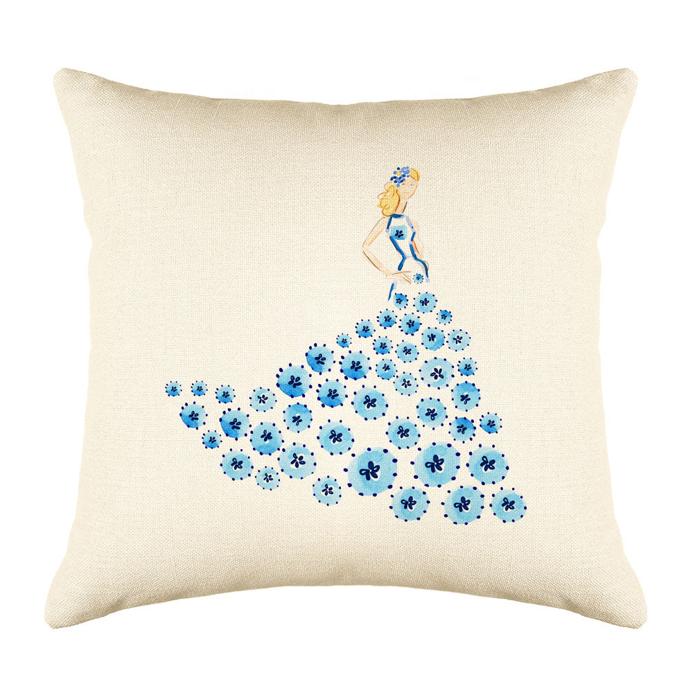 Fashionista Blue Throw Pillow Cover - Fashion Illustrations Throw Pillow Cover Collection-Di Lewis