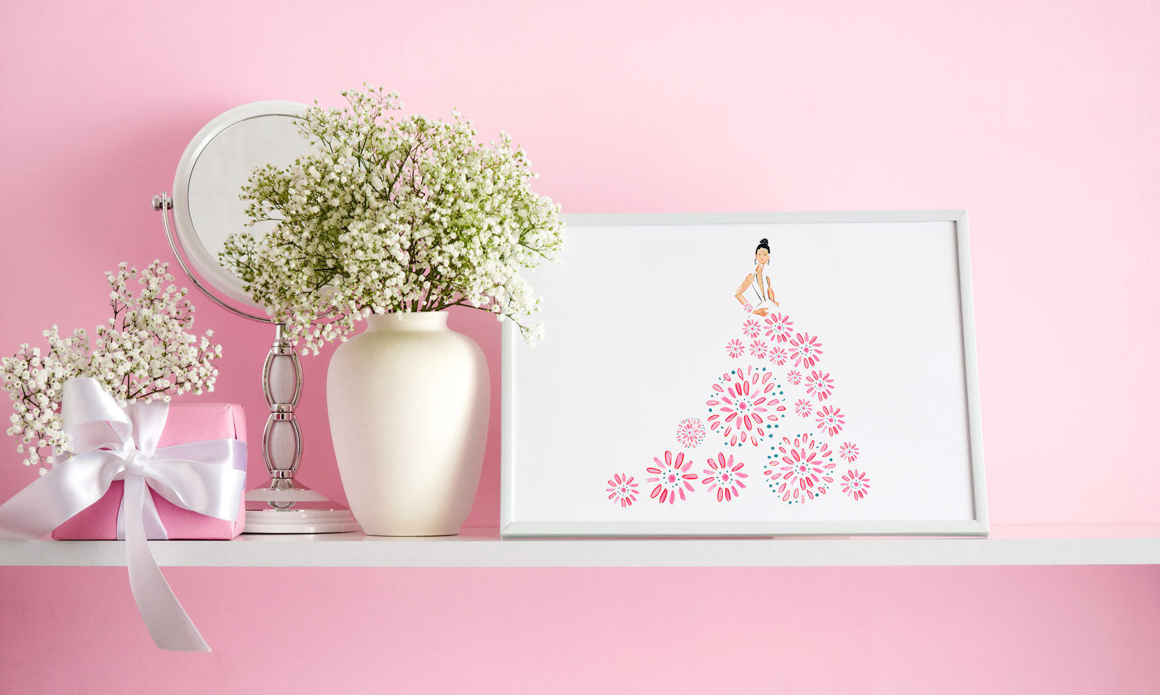 Fashionista Pink Blue Art Print - Fashion Illustration Wall Art Collection-Di Lewis