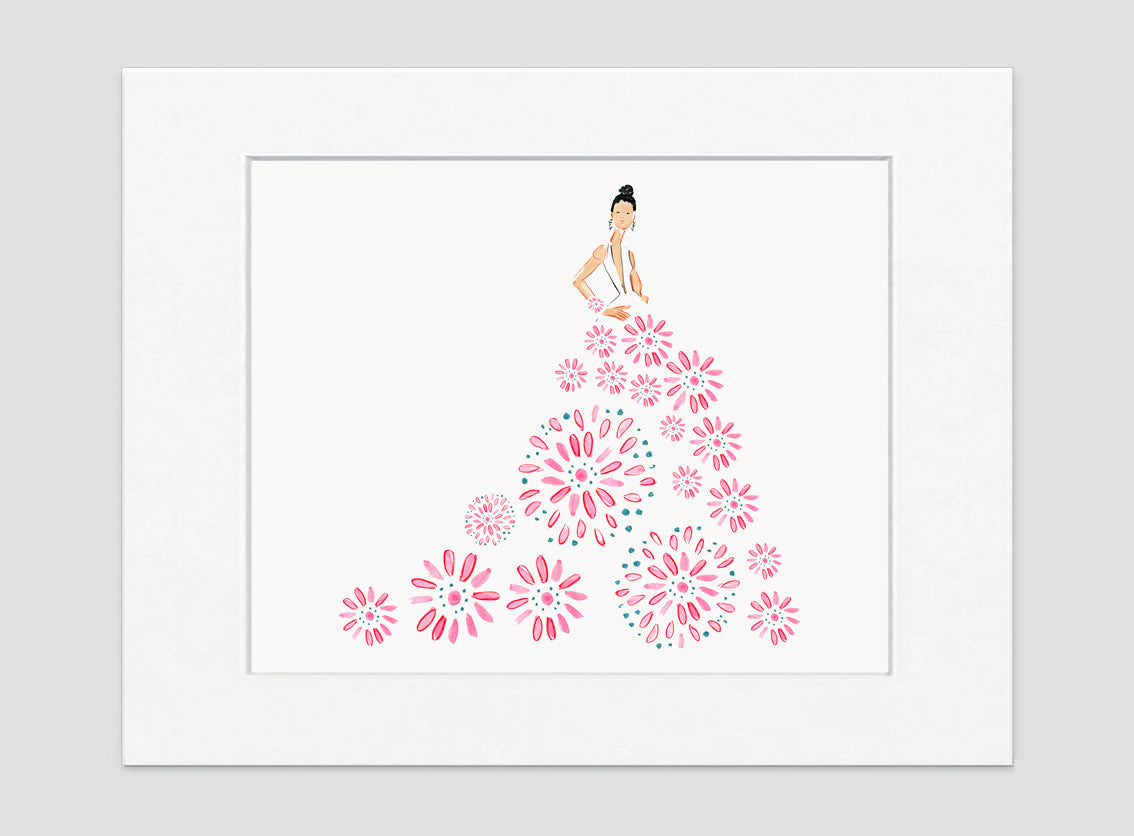 Fashionista Pink Blue Art Print - Fashion Illustration Wall Art Collection-Di Lewis