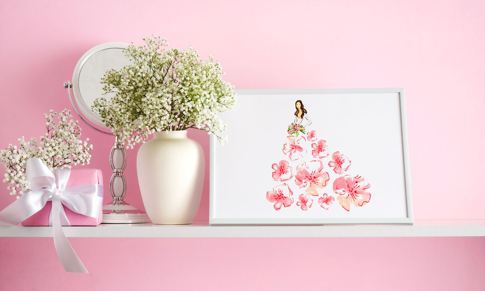 Fashionista Pink Peach Art Print - Fashion Illustration Wall Art Collection-Di Lewis