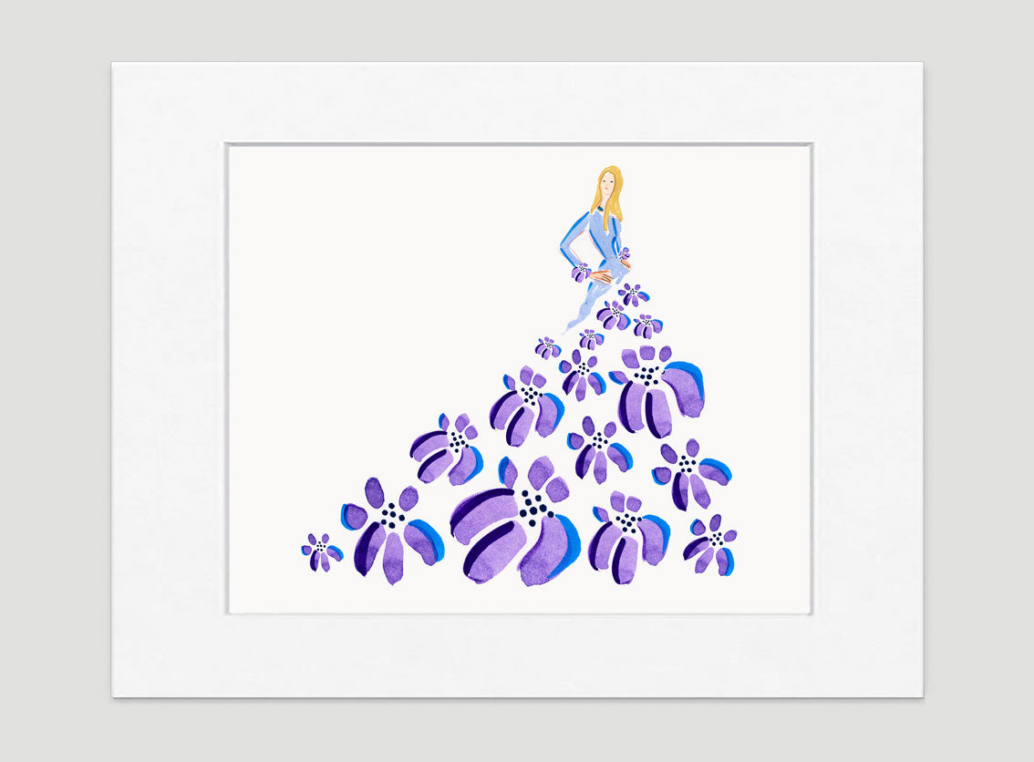 Fashionista Purple Blue Art Print - Fashion Illustration Wall Art Collection-Di Lewis