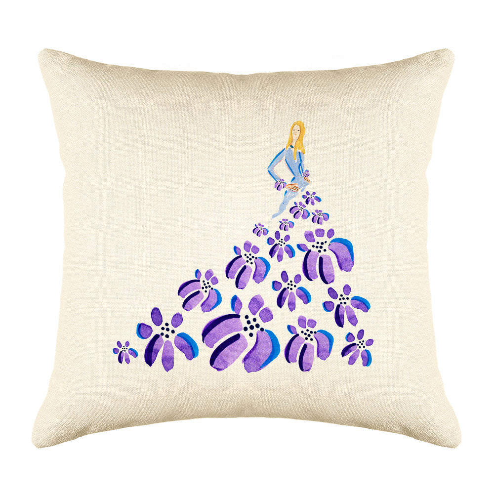 Fashionista Purple Blue Throw Pillow Cover - Fashion Illustrations Throw Pillow Cover Collection-Di Lewis