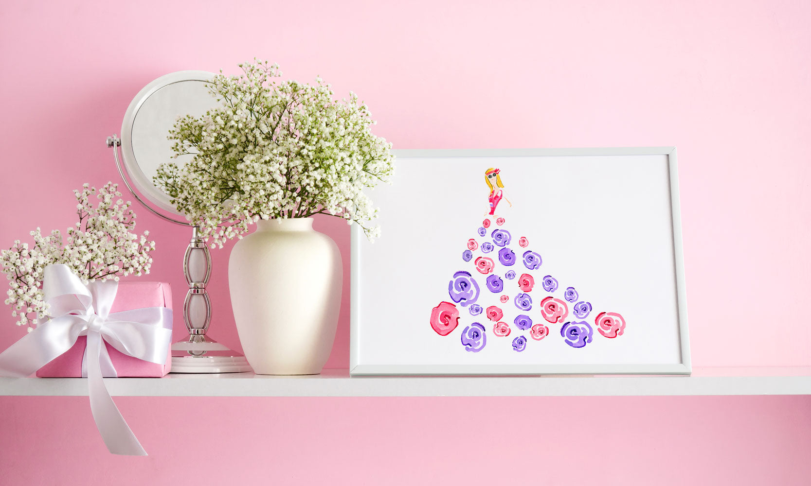 Fashionista Purple Pink Art Print - Fashion Illustration Wall Art Collection-Di Lewis