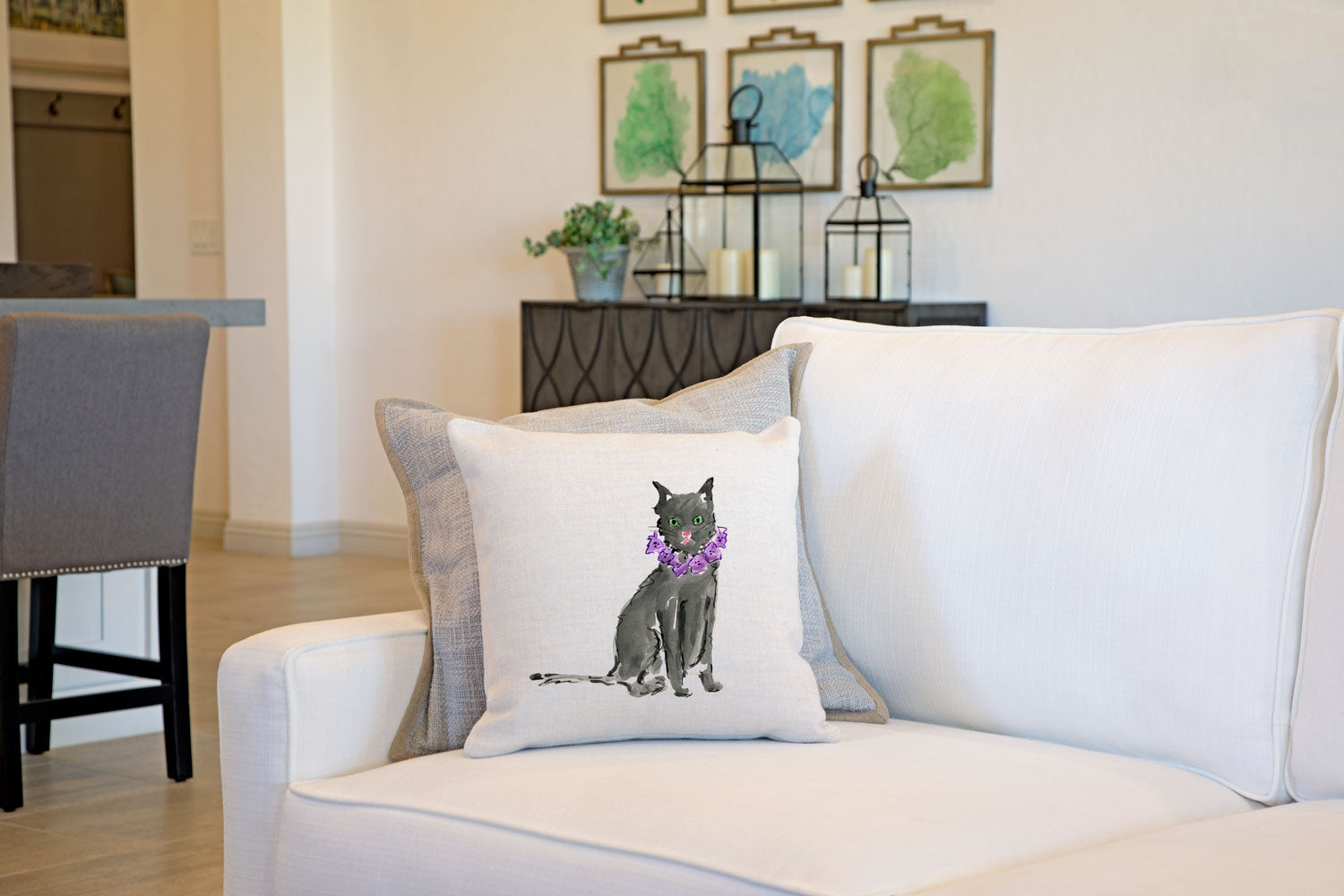 Black Cat Throw Pillow Cover - Cat Illustration Throw Pillow Cover Collection-Di Lewis