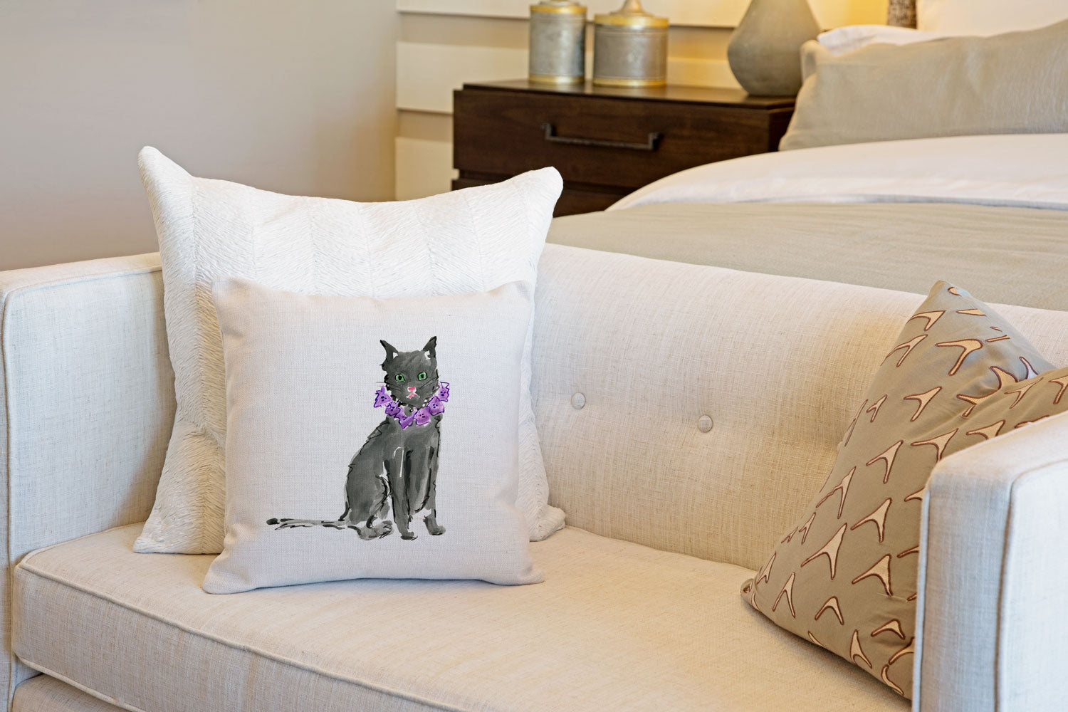 Black Cat Throw Pillow Cover - Cat Illustration Throw Pillow Cover Collection-Di Lewis