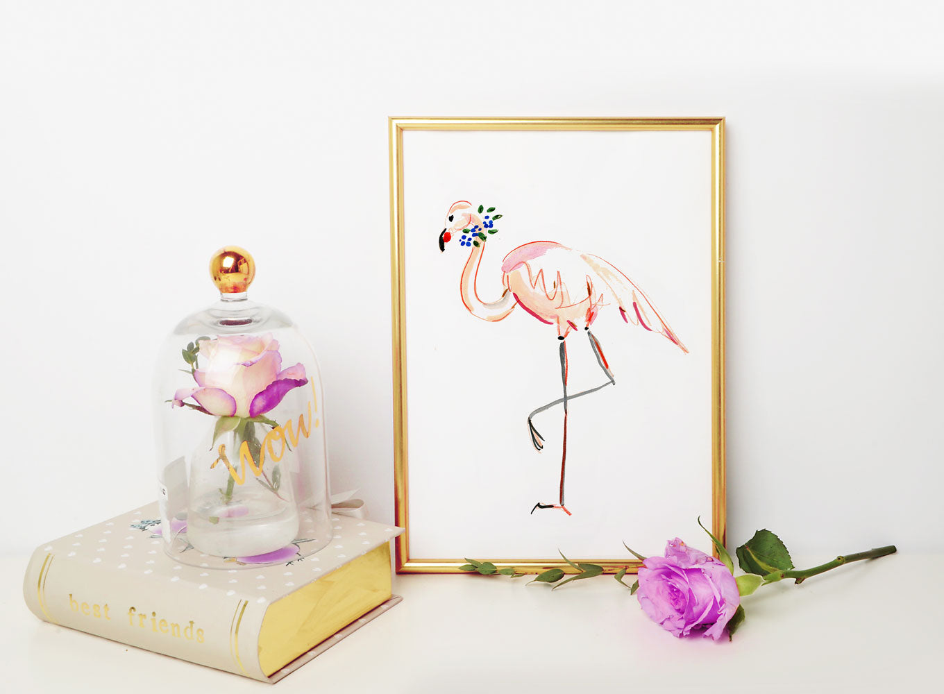 Flora Flamingo Art Print - Animal Illustrations Wall Art Collection-Di Lewis