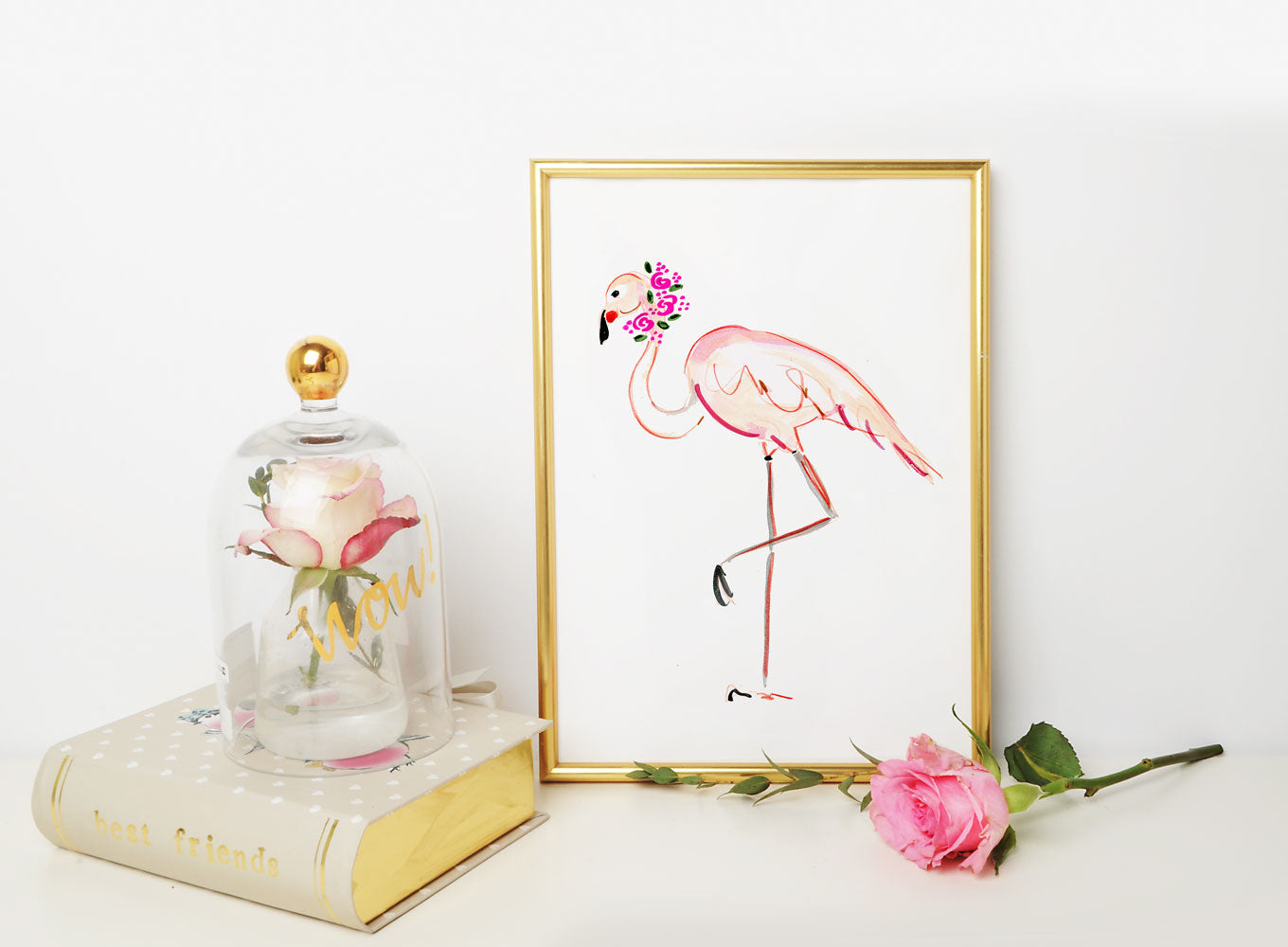 Fannie Flamingo Art Print - Animal Illustrations Wall Art Collection-Di Lewis