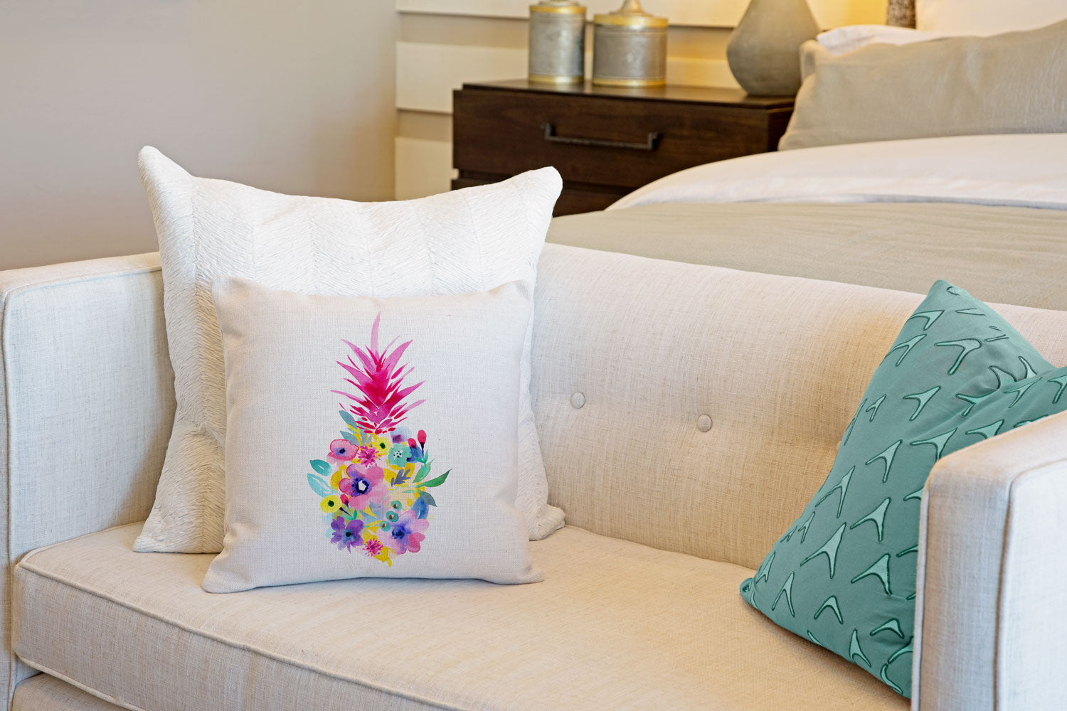 Floral Pineapple Throw Pillow Cover - Coastal Designs Throw Pillow Cover Collection-Di Lewis