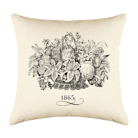 Vintage French Flower Basket 1865 Throw Pillow Cushion Cover