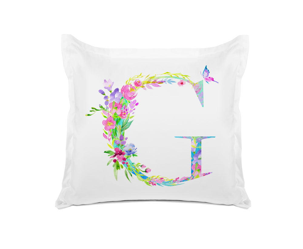 Floral Watercolor Monogram Letter G Pillowcase