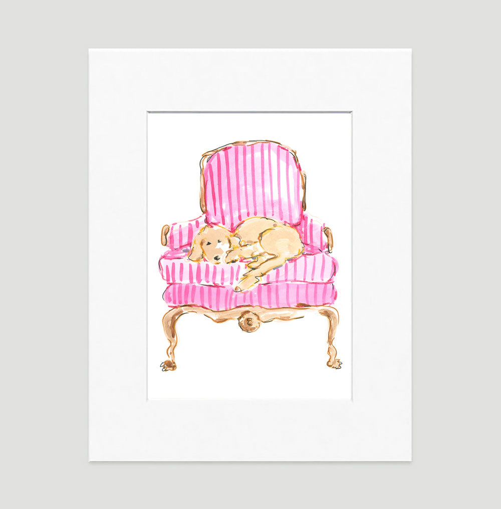 Golden Retriever on Chair Art Print - Dog Illustrations Wall Art Collection Ginger The Golden Retriever Art Print - Dog Illustrations Wall Art Collection-Di Lewis