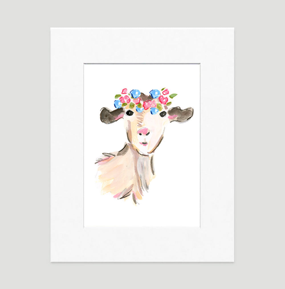 Flower Goat Art Print - Animal Illustrations Wall Art Collection Nanny Goat Art Print - Animal Illustrations Wall Art Collection-Di Lewis