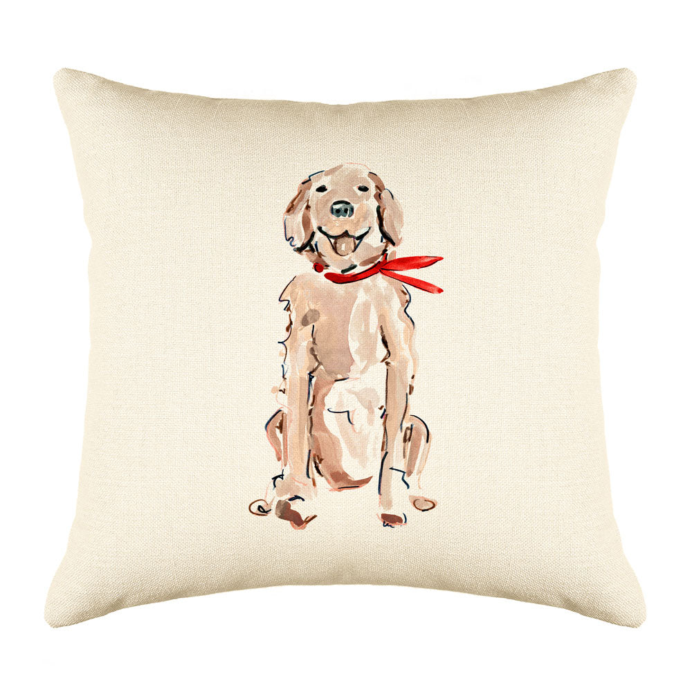 Red Scarf Golden Retriever Throw Pillow Cover - Dog Illustration Throw Pillow Cover Collection Rickie Retriever Throw Pillow Cover - Dog Illustration Throw Pillow Cover Collection-Di Lewis