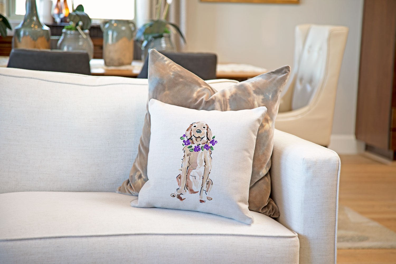 Goldie Retriever Throw Pillow Cover - Dog Illustration Throw Pillow Cover Collection-Di Lewis