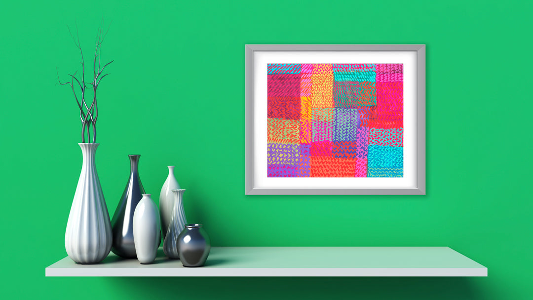 Zigzag Pink Aqua Art Print - Abstract Art Wall Decor Collection-Di Lewis