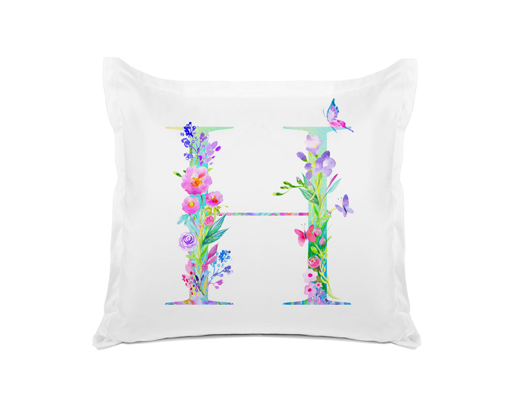 Floral Watercolor Monogram Letter H Pillowcase