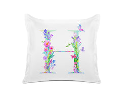 Floral Watercolor Monogram Letter H Pillowcase