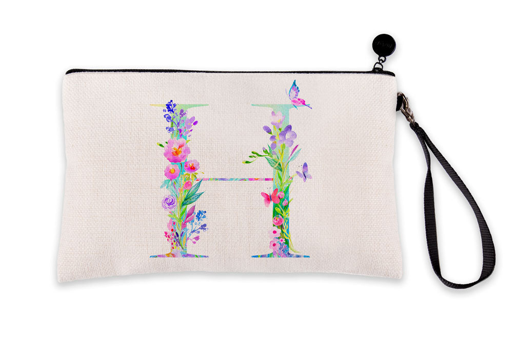 Floral Watercolor Monogram Letter H Makeup Bag Floral Watercolor Monogram Letter H Makeup Bag