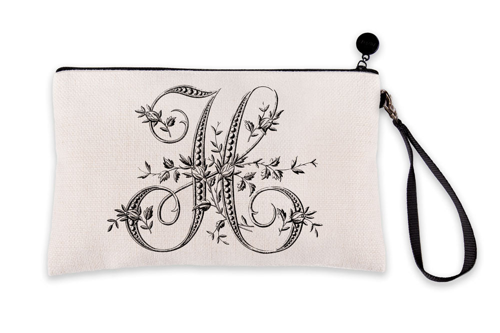 Vintage French Monogram Letter H Makeup Bag