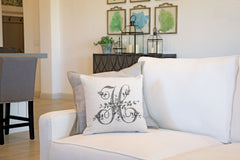 Vintage French Monogram Letter H Throw Pillow Cover