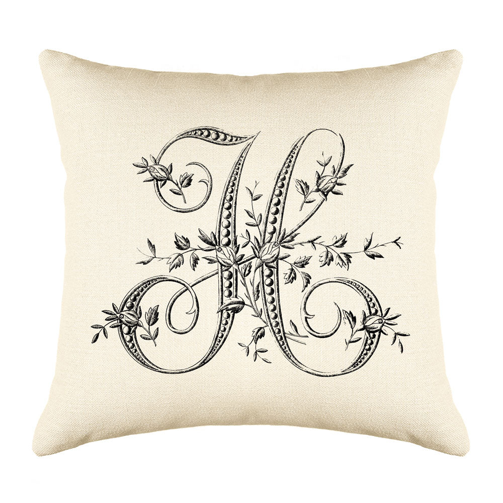 Vintage French Monogram Letter H Throw Pillow Cover