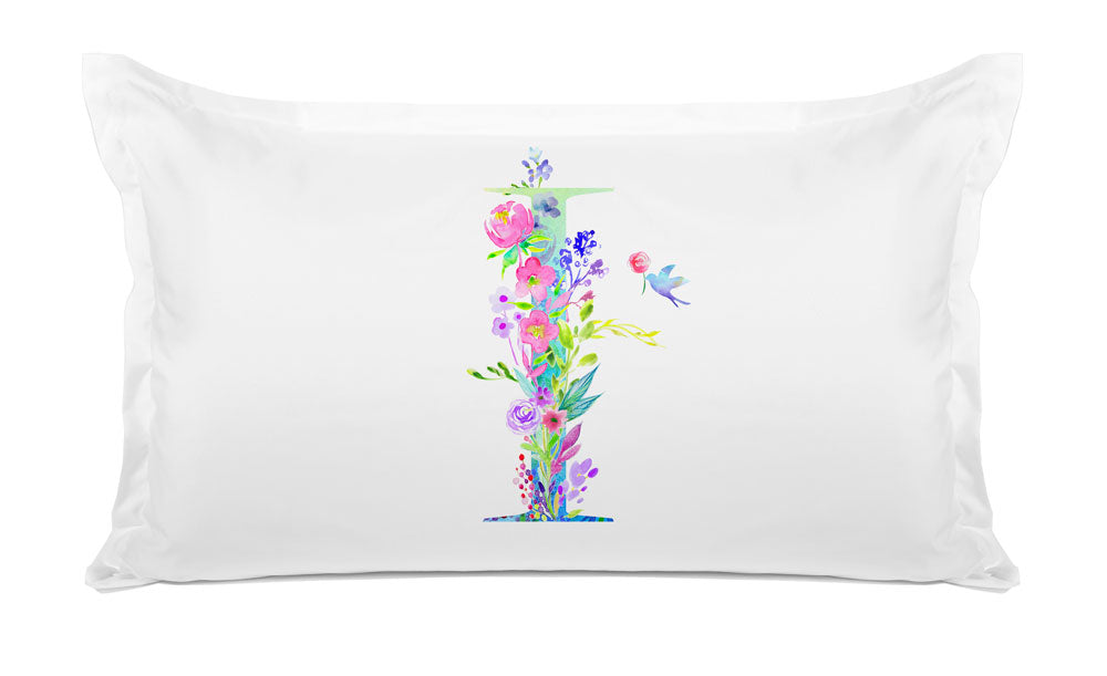 Floral Watercolor Monogram Letter I Pillowcase