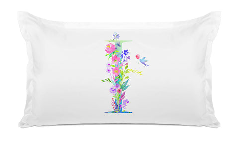 Floral Watercolor Monogram Letter I Pillowcase