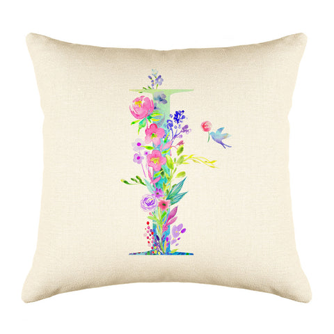 Floral Watercolor Monogram Letter I Throw Pillow Cover