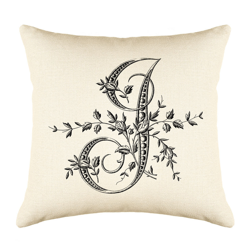 Vintage French Monogram Letter I Throw Pillow Cover