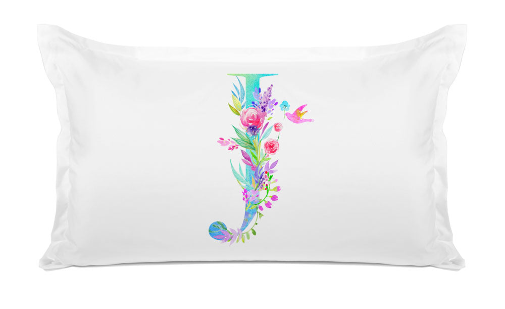 Floral Watercolor Monogram Letter J Pillowcase Floral Watercolor Monogram Letter J Pillowcase