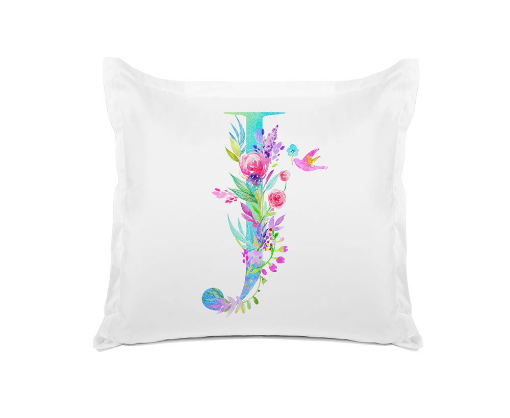 Floral Watercolor Monogram Letter J Pillowcase