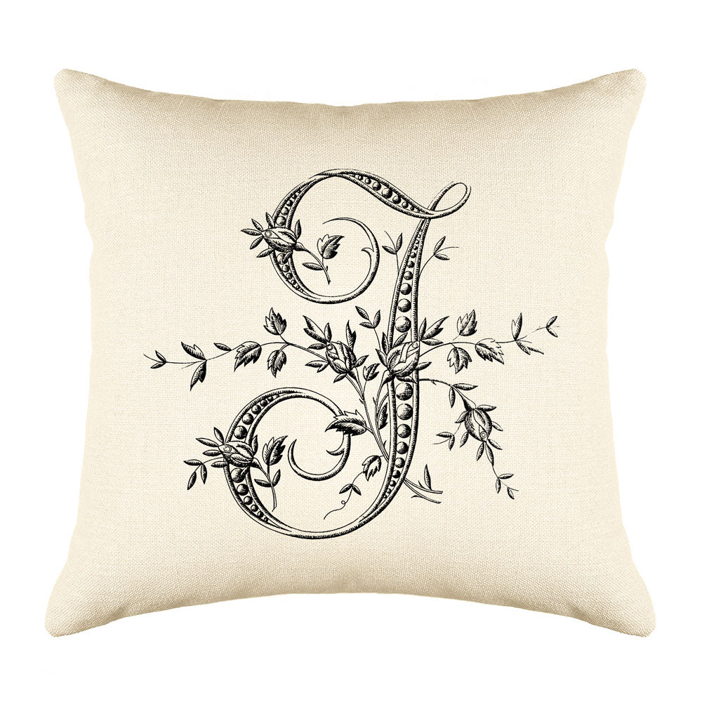 Vintage French Monogram Letter J Throw Pillow Cover
