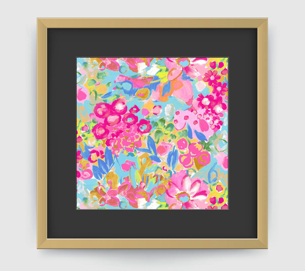 Jardin Pink Aqua Yellow Art Print - Impressionist Art Wall Decor Collection