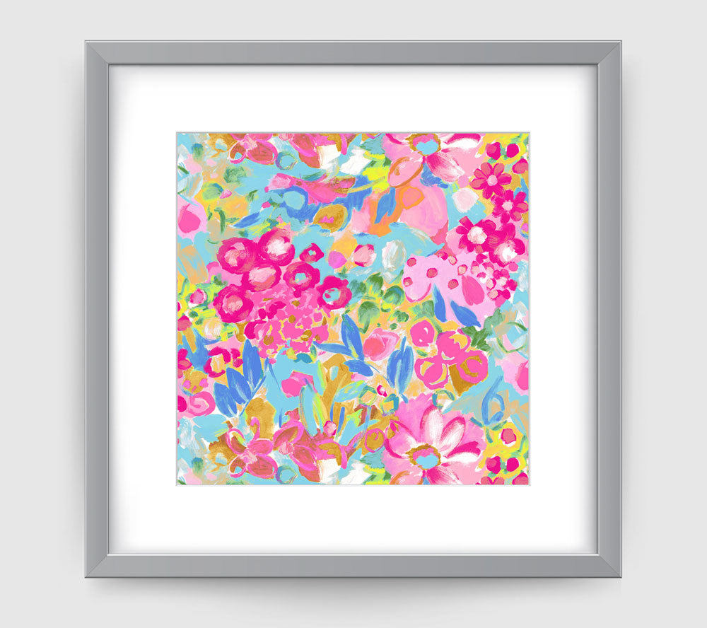 Jardin Pink Aqua Yellow Art Print - Impressionist Art Wall Decor Collection