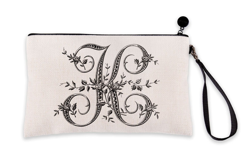 Vintage French Monogram Letter K Makeup Bag